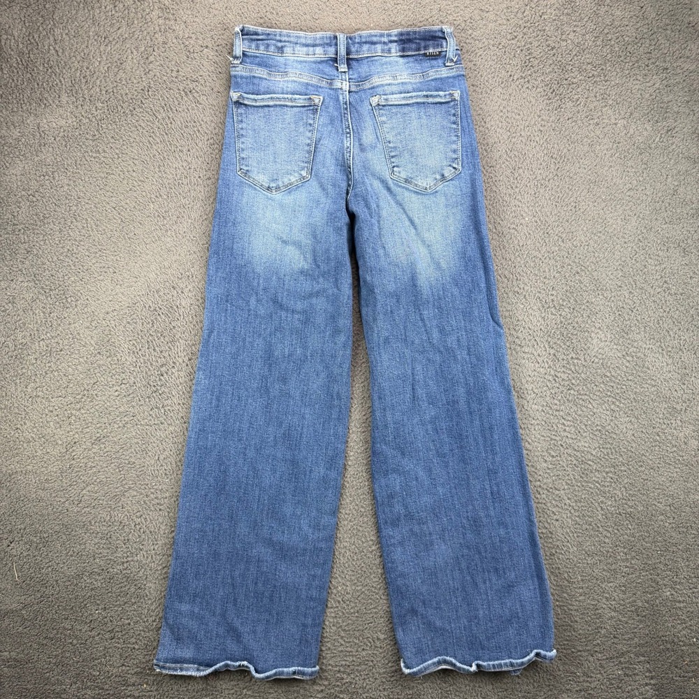 Risen Jeans Womens Size 5 27 Blue Asymmetric Waist Wide Leg Raw Hem RDP5281 - Picture 7 of 8
